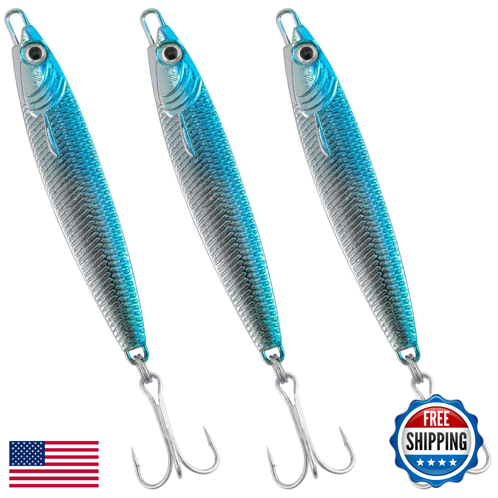 Dr.Fish 1oz Fishing Jigs Saltwater Lure Casting Metal Spoon Diamond Design Blue