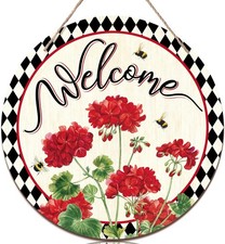 Welcome Sign Wreaths for Front Door Wooden Spring Summer Buffalo Plaid Door Hang