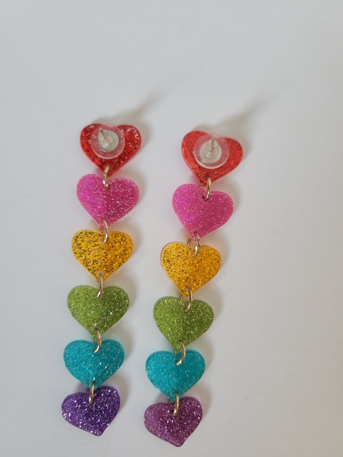 Translucent Plastic Rainbow Heart Dangle Earrings… - image 4