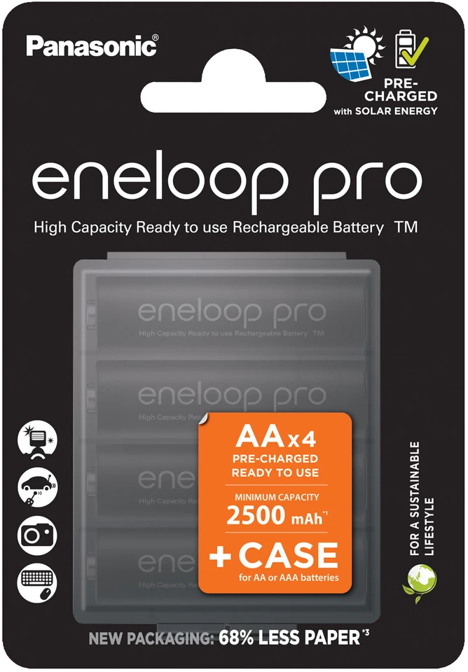 PANASONIC ENELOOP PRO 4 Mignon Eneloop PRO AKKU NiMH Typ AA BK3HCDE mind 2500mAh Made in Japan mit BOX