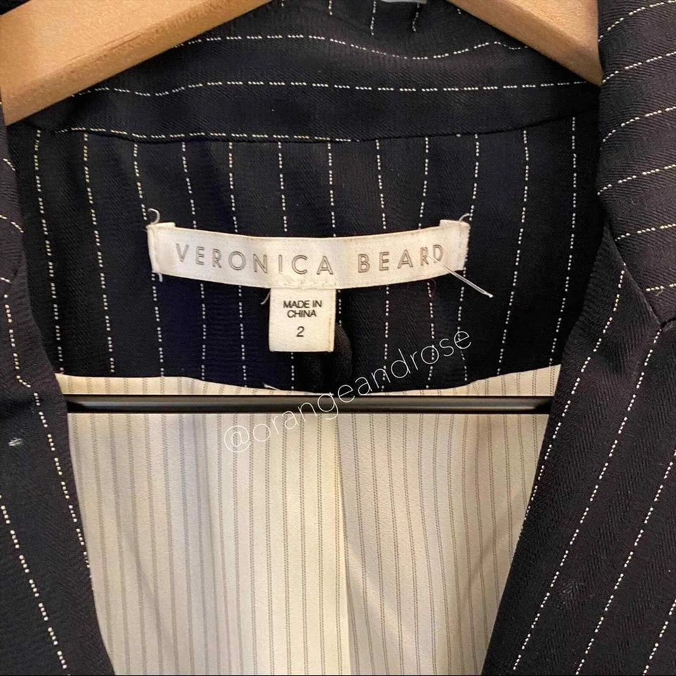 Chaqueta Blazer Veronica Barba Azul Marino Rayas Encaje Lateral Un Botón Dickey XXS Foto 3 de 4