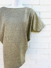Vintage TUS Stunning Glam Metallic Gold Pullover Blouse Top Medium USA MADE