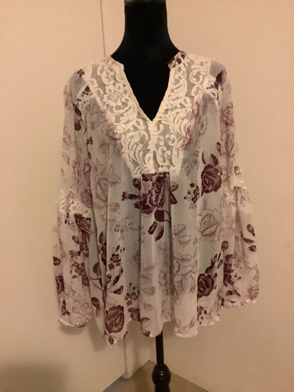 "TORRID" Women's Size (1)(XL) Pullover Gauze Over Blouse-Purple /White-PRE-OWNED