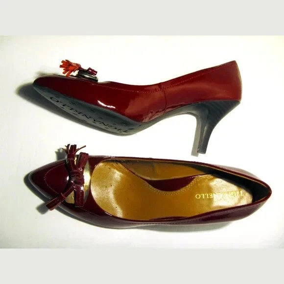 Tignanello Sully Dark Red Burgundy Patent Pumps with Bow Tassels 9 - Image 3 of 4