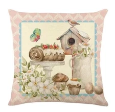 Bird House Garden Party Spring Floral Throw Pillow Cover Holiday Home Decor