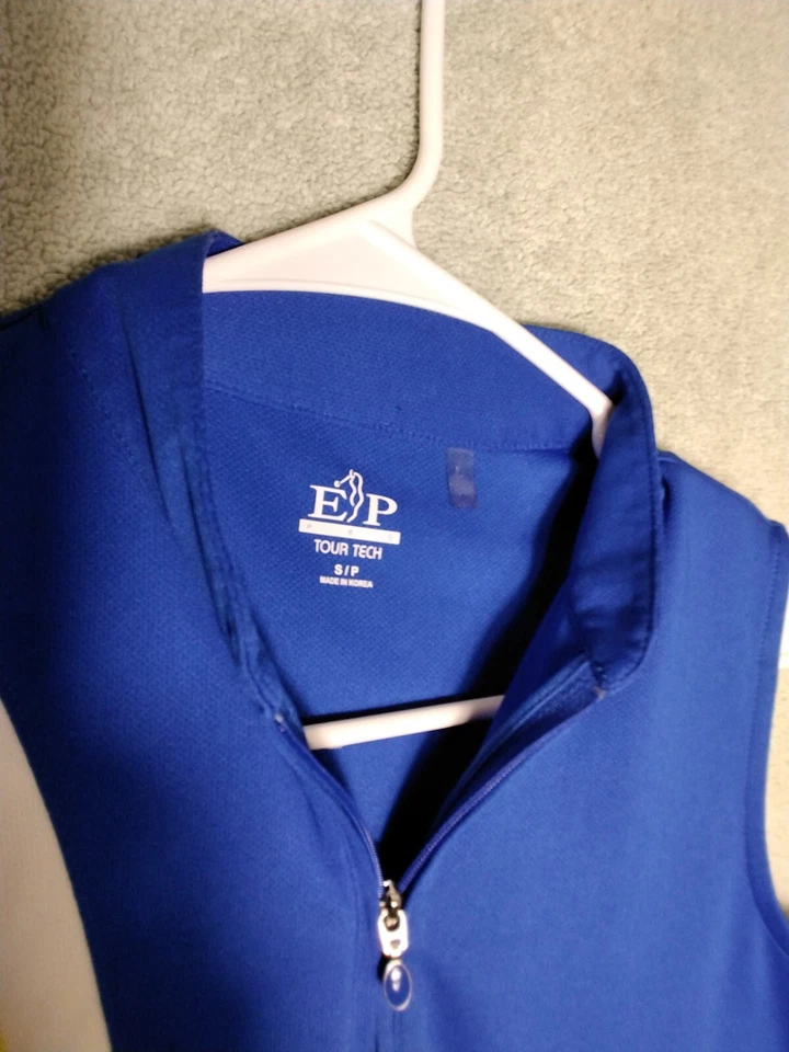 Camiseta sin mangas de golf EP Pro Tour Tech para mujer talla S azul blanco a rayas sin mangas cremallera Foto 4 de 4