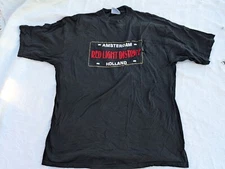 Vtg. T Shirt Men's XXL Black Red Light District Amsterdam Logo Combed Cotton