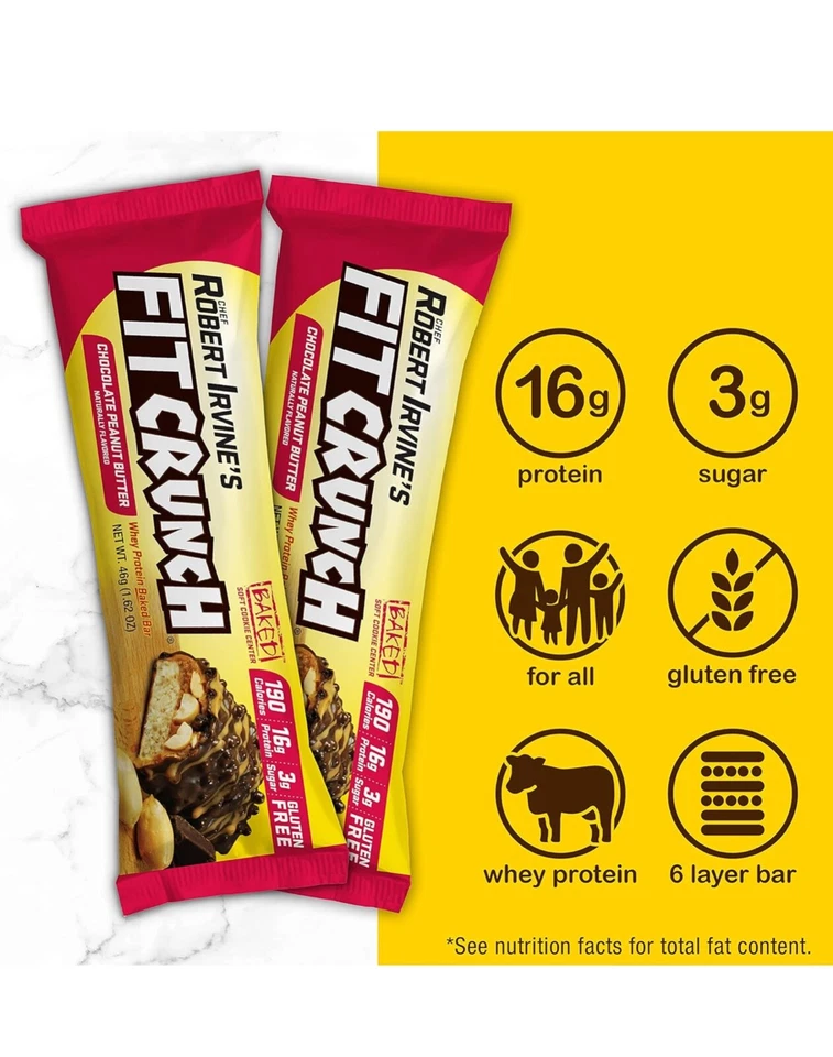 FITCRUNCH Manteiga de Amendoim Chocolate, 16g Whey Protein, Sem Glúten, Assada, 50 Barras - Imagem 2 de 3