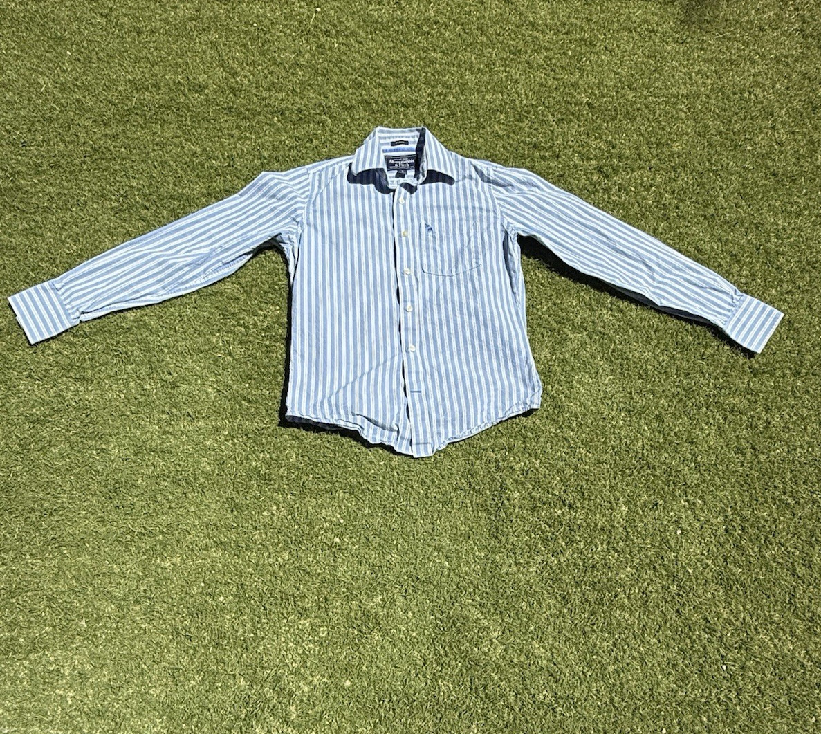 Abercrombie & Fitch Y2K Button Up Shirt Long Sleeve Mens Small Muscle Blue Strip