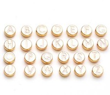 White Metal Round Individual Letters Beads 8mm x 3.5mm 