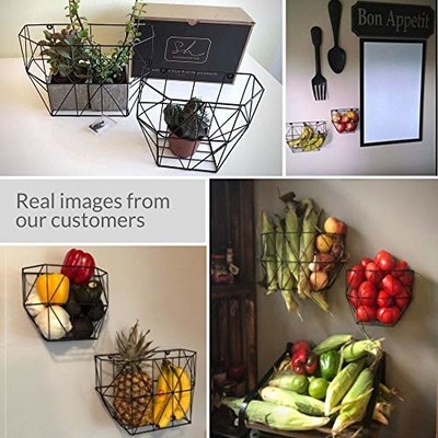 Stylish Black Metal Wire Wall Mounted Hanging Fruit Basket Storage