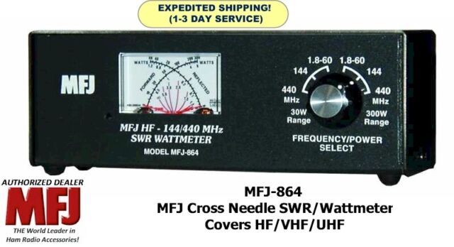 MFJ-864 Cross-Needle SWR/Wattmeter covers HF thru UHF