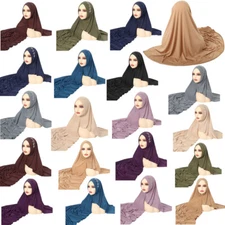 Long Headscarf Hijab Wrap Muslim Women Pull On Wear Scarf Shawl Turban One Piece