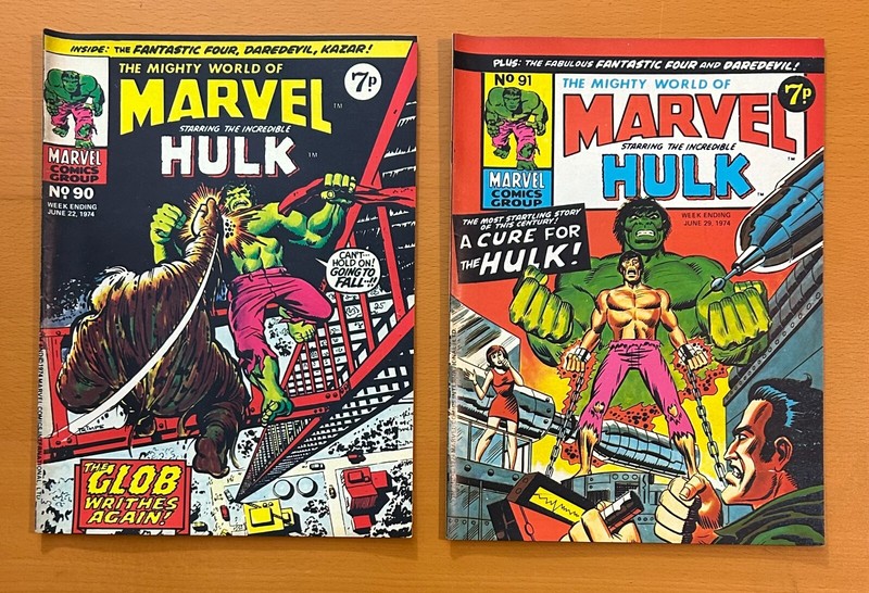 Mighty World of Marvel #90, 91 & 92. RARE MARVEL UK 1974. 3 x FN+ Bronze Age