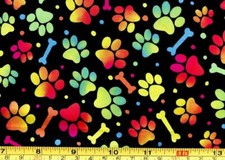 Tina Scrap 9"x21" Tie Dye Rainbow Paw Bone Print Dog Cat Puppy Cotton Fabric