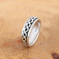 Mens Womens Plain 925 Sterling Silver Celtic Spinning Worry Band Ring 7mm