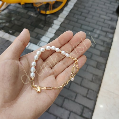 Gleaming Natural AAAA + Akoya Genuine White Pearl Bracelet 7.5-8" 14k Gold P - Picture 7 of 10