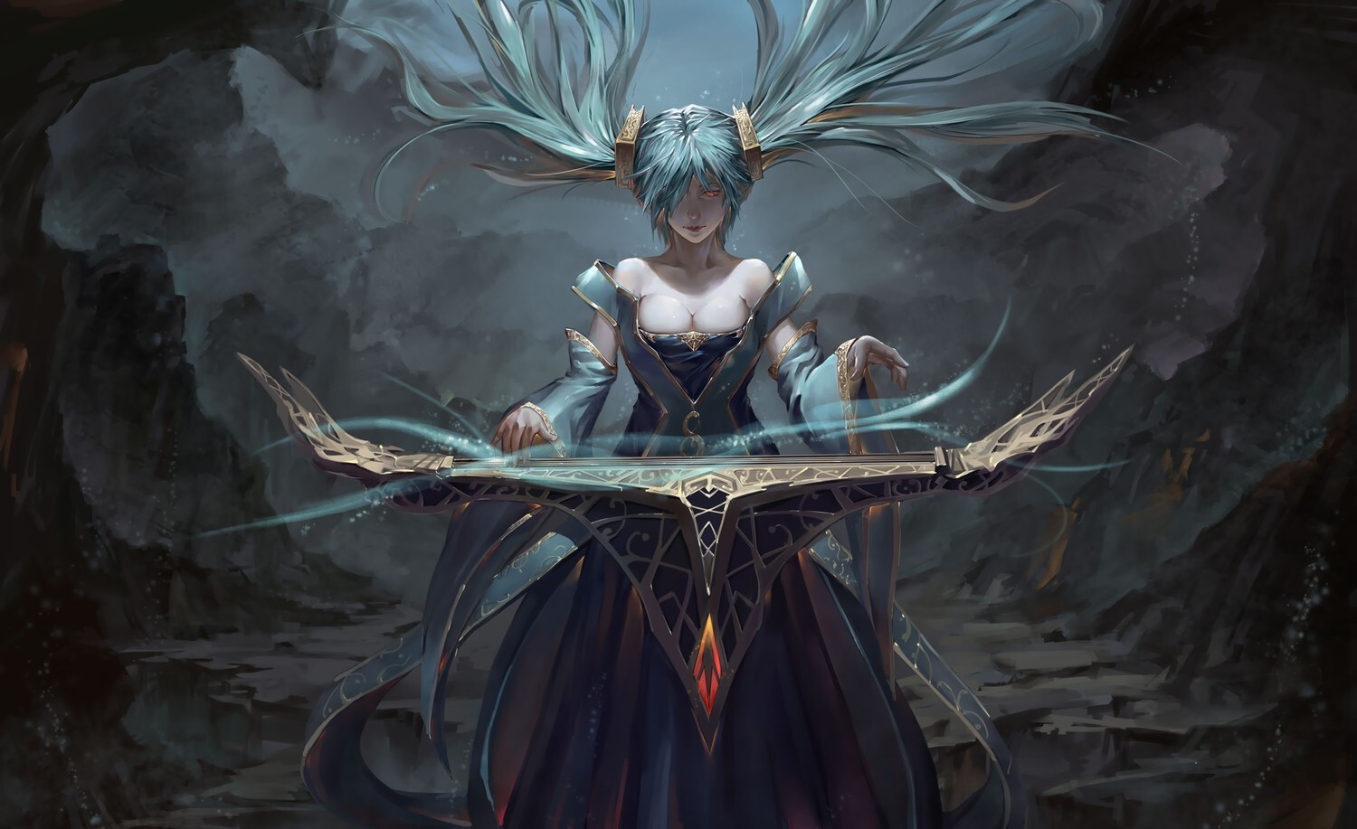 League of Legends sona pc gaming anime girls red eyes playmat gaming