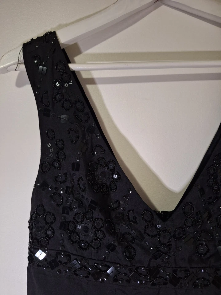 Out with Evie Black Silk Mini Dress sequinned & Beaded Bodice~Size 6 (76) - Image 3 of 4