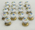2 x Vintage Porcelain Ceramic Wardrobe Door Knobs Brass Base 50mm - OLD STOCK