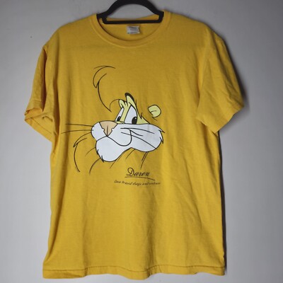 Vintage DARE Darren The Lion T-Shirt Yellow Mens Medium Face Gildan
