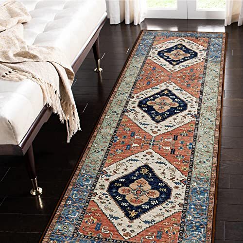 Oriental Washable Hallway Runner Rug, Vintage Tribal Medallion 2x7