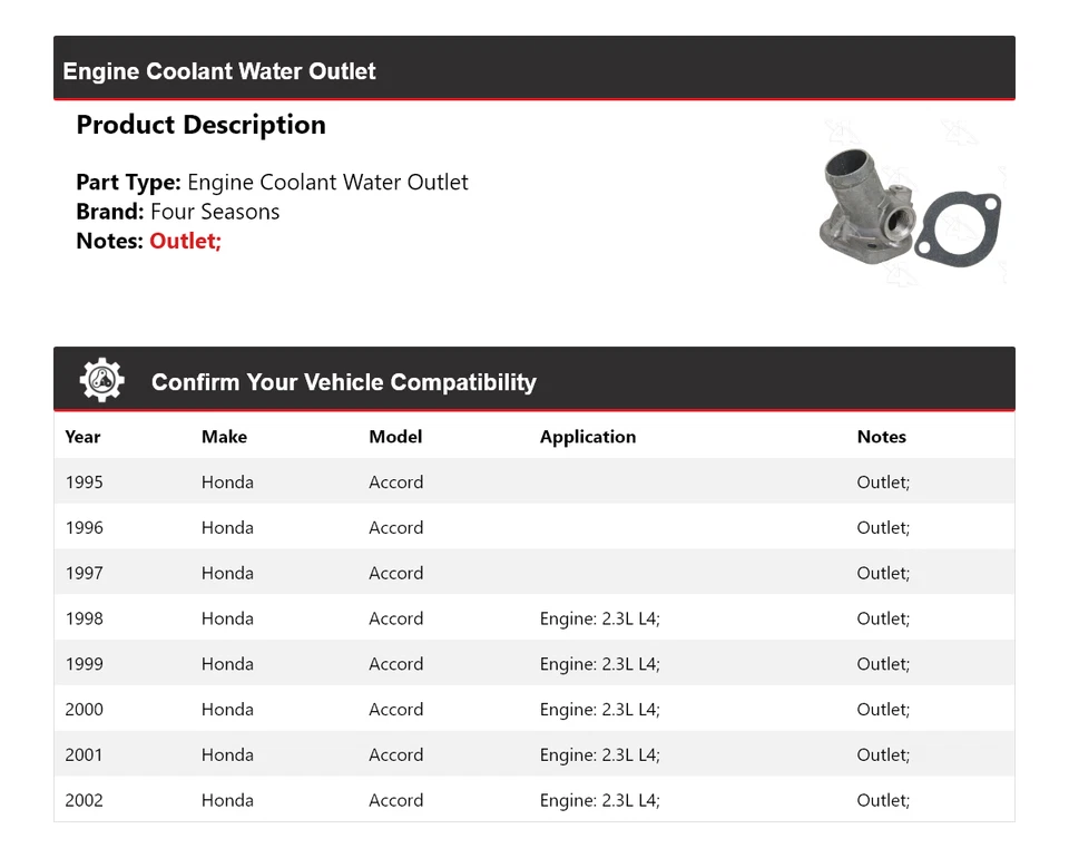 Salida de agua refrigerante motor Honda Accord 1995-2002 4 estaciones 1996 1997 1998 Foto 2 de 4