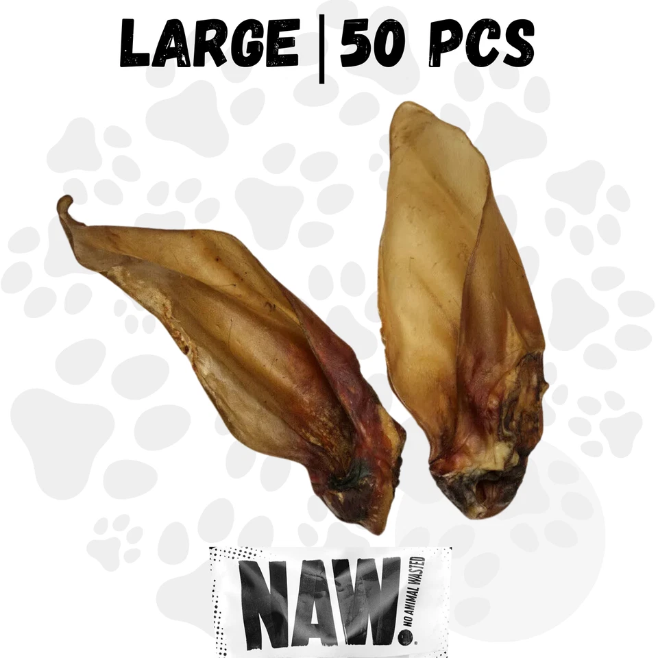 50 LARGE BUFFALO EARS with MEAT NAW 50 Pack | Natural Dog Chews | Protein Treat