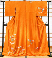 Japanese Houmongi Kimono Silk Floral Hand Painted Gold Accents Vintage Japan