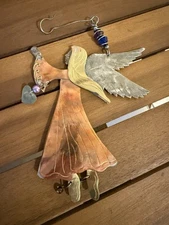 5 Inch Metal Angel Beaded Heart Charm Christmas Ornament