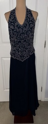 j kara embellished chiffon dress J KARA Beaded Sequin Embellished Crew Neck 2pc Chiffon Skirt Gown Size 12