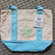 Trader Joe's Mini Pastel Canvas Tote Bag Pastel Blue Limited SHIPS NOW 