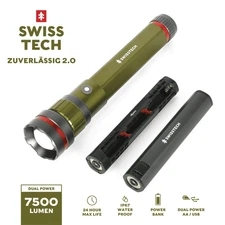 Swiss Tech 7500 Lumen LED Flashlight Rechargeable Dual Power AA/USB