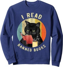 Funny Cat I Read Banned Books Bookworms Loves Unisex Crewneck Sweatshirt