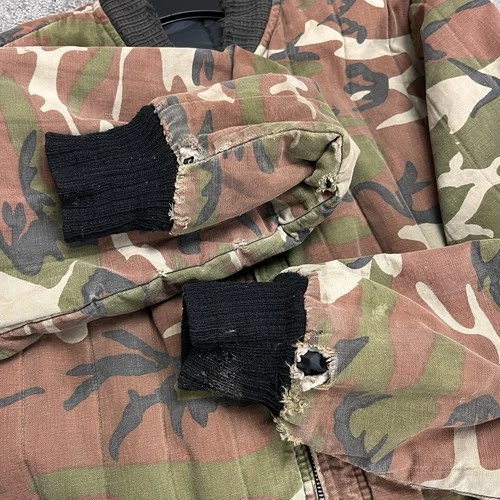 VTG Woodland Camo Quilted Work Jacket Hunting Streetwear Thrashed *Broken Zipper image 19