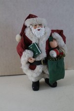 Christmas Santa Claus Figurine, Cloth w/Heavy Frame, possibly Ceramic or Resin