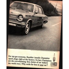 1960's CHAMPION Spark Plugs AMC Rambler 1964 Economy Run Car Vintage Print Ad C1