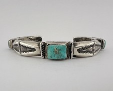Jock Favour Ingot Coin Silver Natural Turquoise Hand Chiseled Cuff Bracelet #5