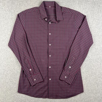 State & Liberty Stretch Performance Long Sleeve Shirt Large Purple Grey Plaid