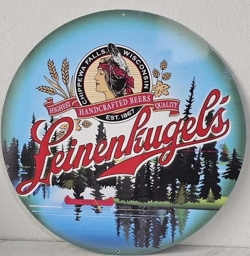 Leinenkugels Vintage Metal Beer Sign 14" Round Ex Cond Fast Shipping