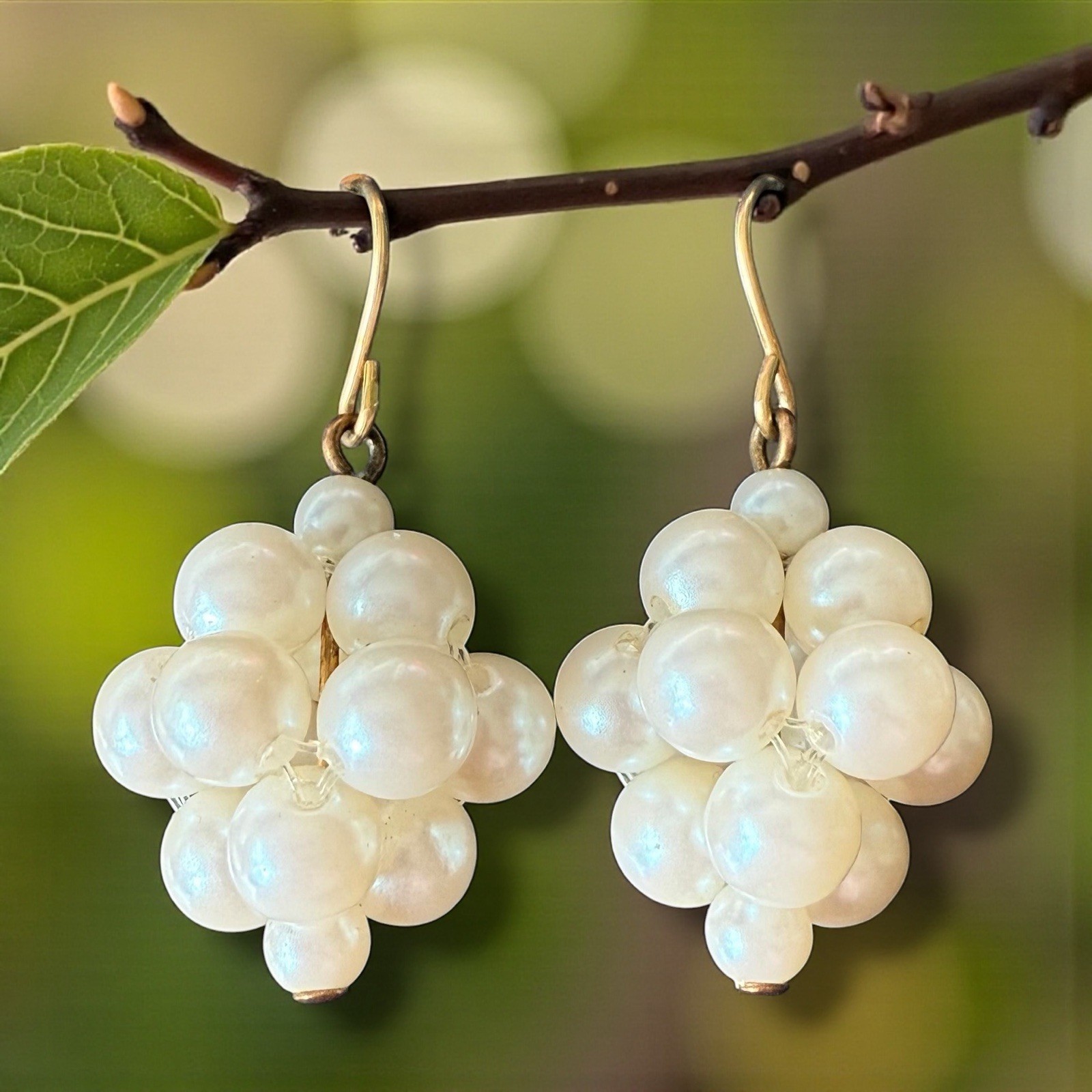 Pearl Cluster Dangle Earrings Beaded Vintage Grap… - image 6