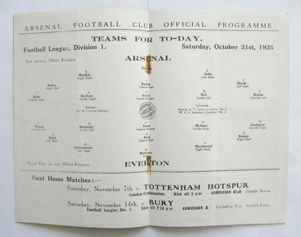 ARSENAL v EVERTON 1925/1926 *VG Condition Football Programme* - Image 4 of 4