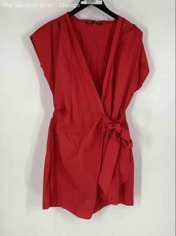 Zara Womens Red Short Sleeve Tie Waist One-Piece Romper Size Medium