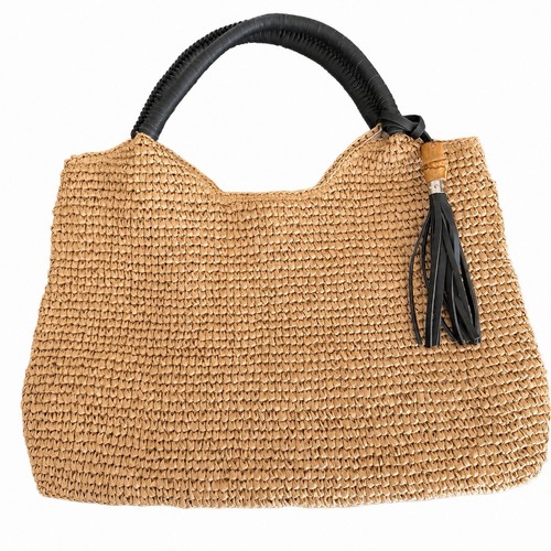 Tommy Bahama Women's Tan Raffia Straw Hobo Tote Bag Vacation Beach Purse Tassel