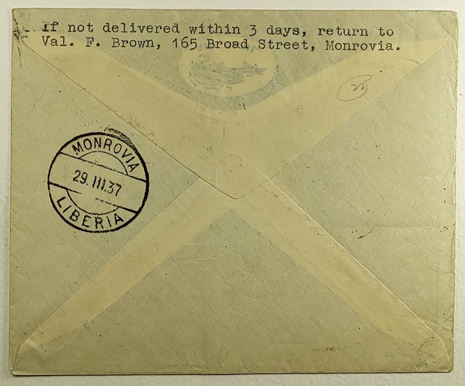1937 Liberia Primer Vuelo Correo Aéreo Cubierta vía Air France Monrovia - Londres Inglaterra Foto 2 de 4