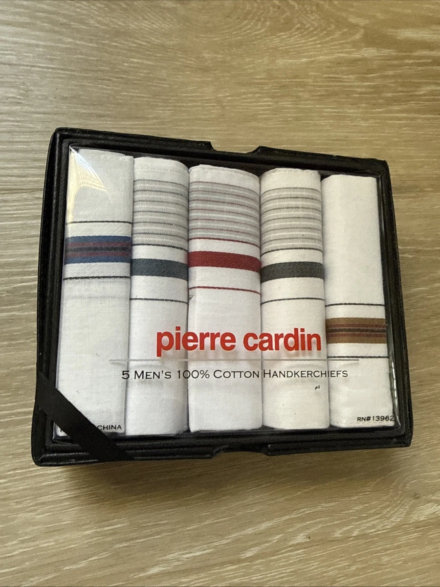 Pierre Cardin Men’s 100% Cotton Handkerchiefs – Set of 5 in Original Box – New
