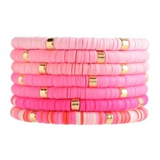 Colorful Heishi Clay Bead Bracelet Set for Women Stackable Vinyl Disc Polymer Be