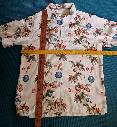 Tommy Bahama Silk Shirt Men's Seasons Greeting Christmas Theme Birds Bells Sz  S - Picture 5 of 8