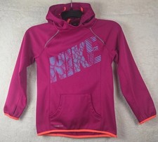 Nike Therma Fit Girls Medium Pullover Hoodie Pink Blue Logo
