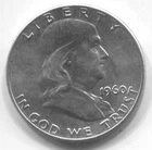 1960   FRANKLIN HALF DOLLAR-90% SILVER- LOT # 308